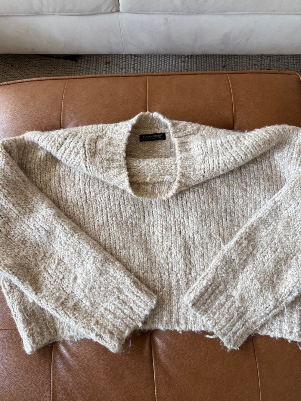 Banana Republic Cream Textured Scoop-Neck Sweater